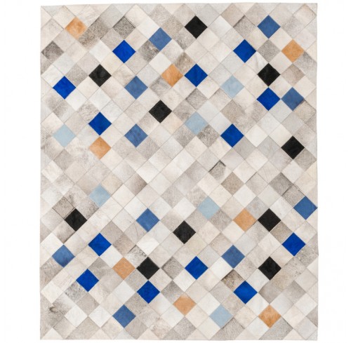 Blue Falling Squares Cow Hide Rug